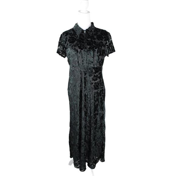 Maggy London Dresses & Skirts - Vintage Maggy London Burnout Velvet Black Floral Maxi Dress Prep Goth 90s S/M